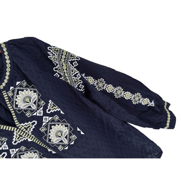Anthropologie Solitaire Peasant Embroidered Johnny Blouse Floral Eyelet Shirt Bl - Picture 3 of 10